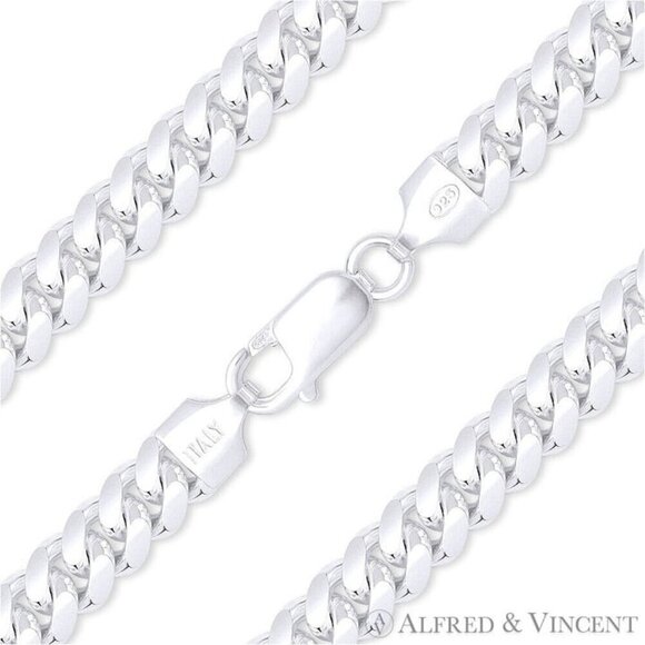6.3mm Miami Cuban / Curb Link Italian Chain Necklace in .925 Sterling Silver 18" - Picture 1 of 2